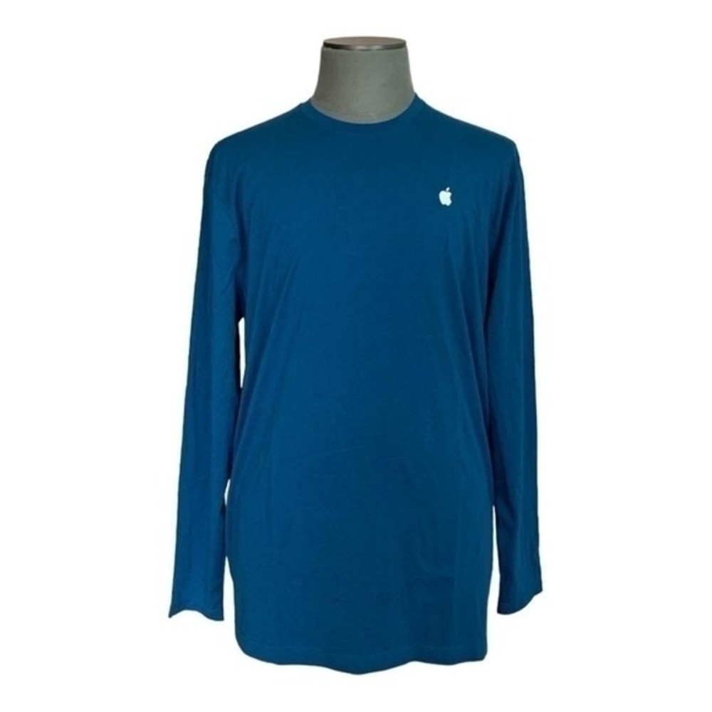 Apple Unisex Turquoise Blue Cotton Long Sleeve Tee XLT Crew Neck NWT - Picture 2 of 6